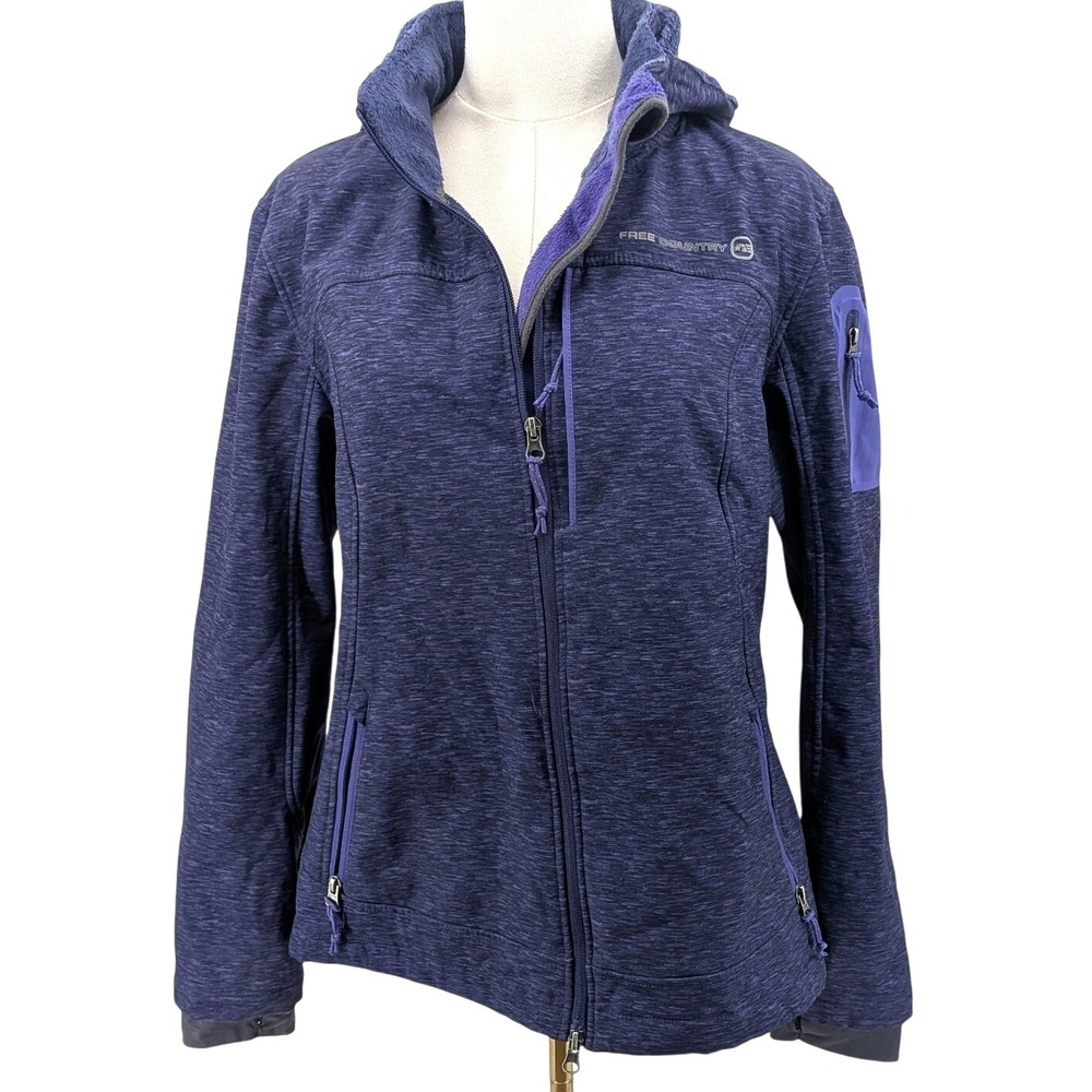 Free Country Fleece Lined Softshell Jacket Purple Hooded Outdoor Full Zip Size L